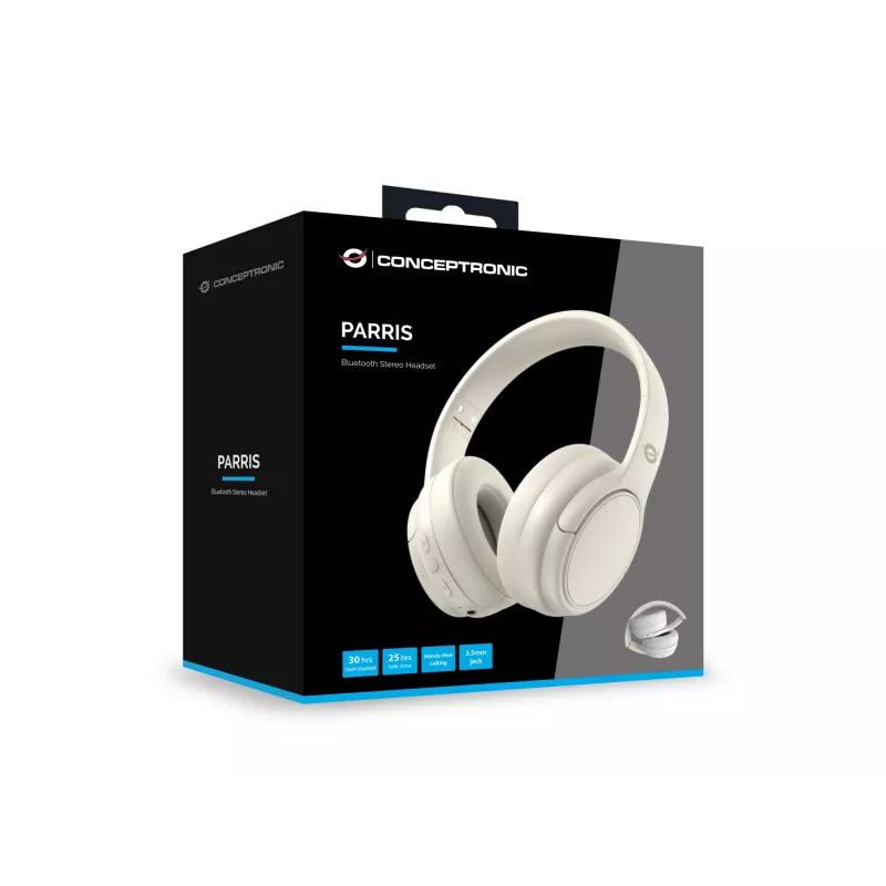 Conceptronic PARRIS03C Belaidės stereo ausinės, laidinės ir belaidės, muzika, 20–20000 Hz, 198,5 g, ausinės, kreminė