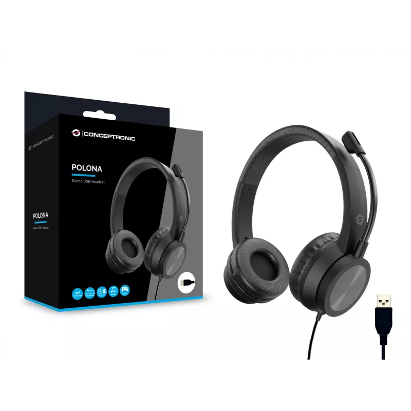 Ausinės Conceptronic POLONA05B Stereo USB su triukšmo slopinimo mikrofonu