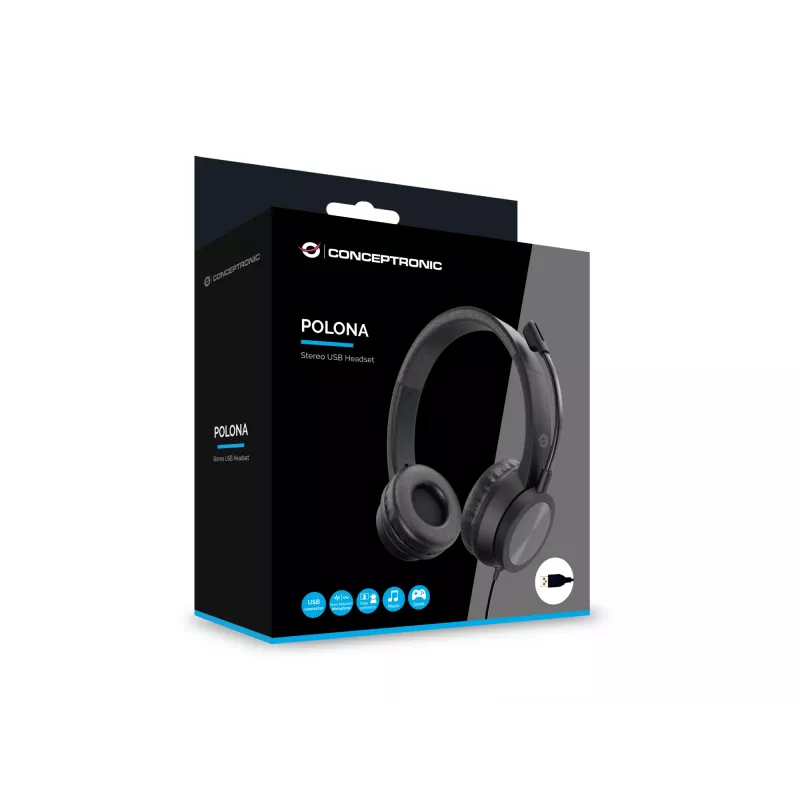 Ausinės Conceptronic POLONA05B Stereo USB su triukšmo slopinimo mikrofonu