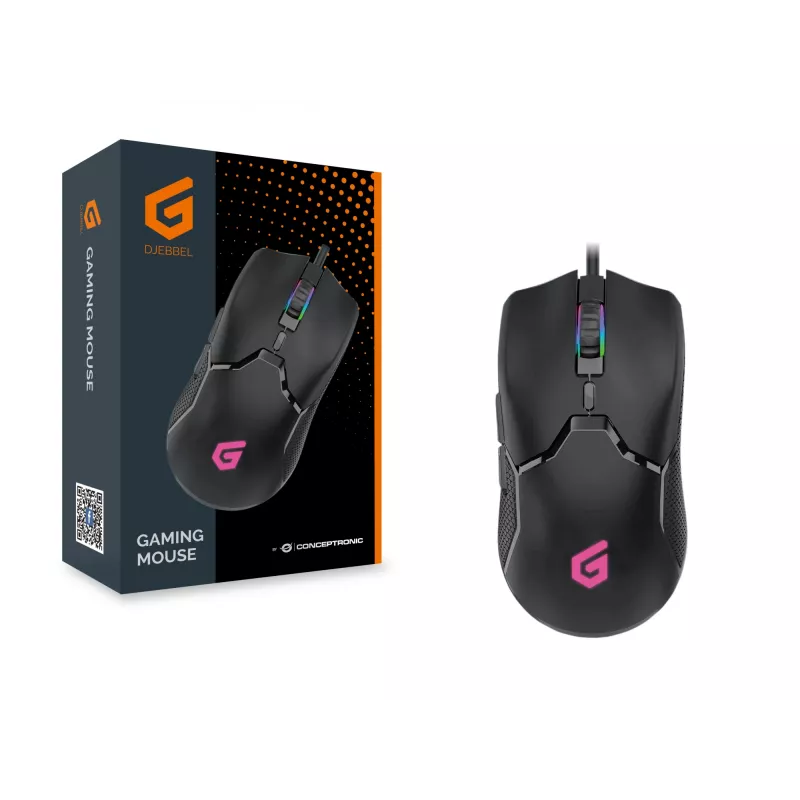 Conceptronic DJEBBEL 6D žaidimų pelė, 7200 DPI, dešinei rankai, optinė, USB Type-A, juoda