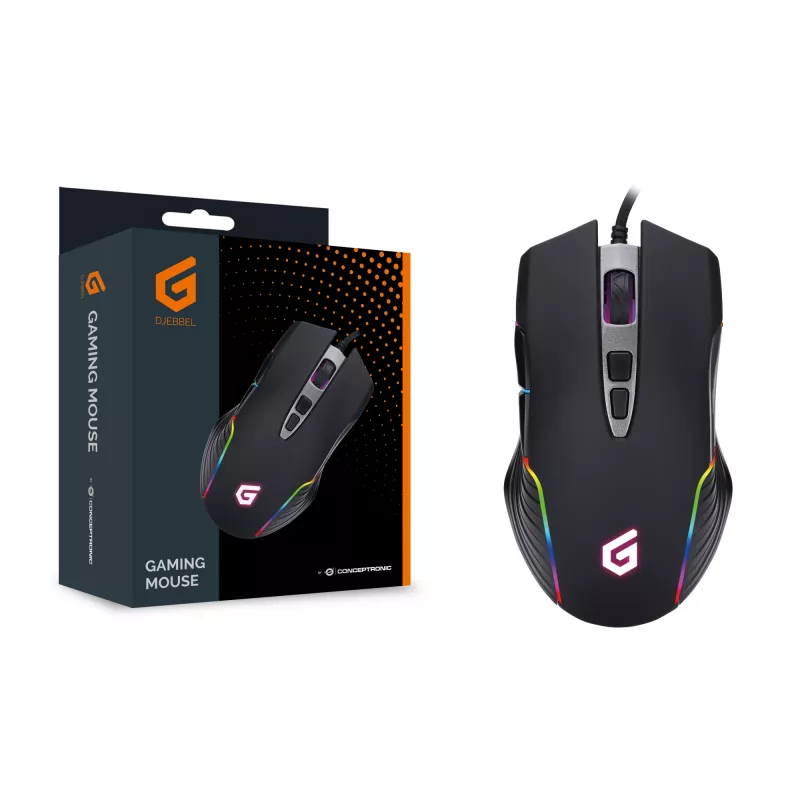 Conceptronic 7D žaidimų pelė USB, 7200 DPI, dešinei rankai, optinė, USB Type-A, juoda
