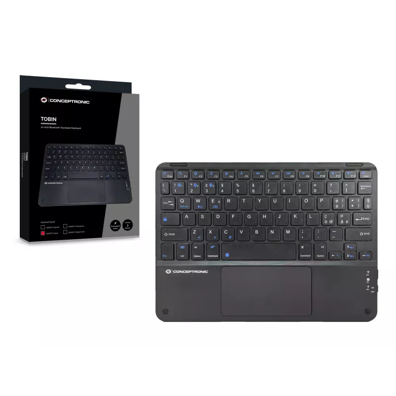 Conceptronic TOBIN01BIT 10 colių belaidė klaviatūra su jutikliniu kilimėliu, itališkas QWERTY išdėstymas