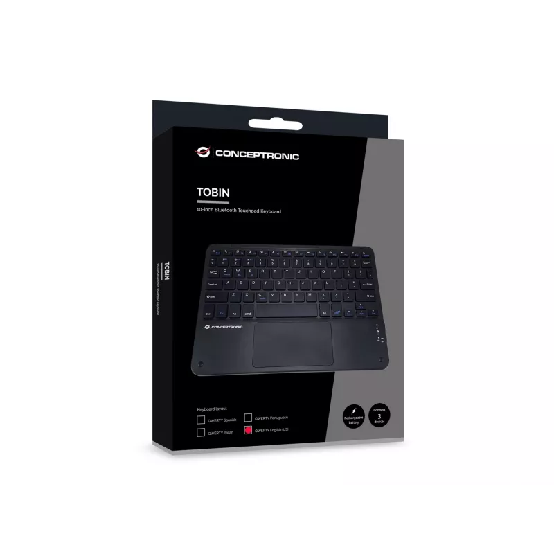 Conceptronic TOBIN01BUS 10 colių belaidė klaviatūra su jutikliniu kilimėliu, QWERTY EN (JAV)