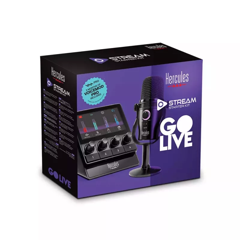 Hercules Stream Starter Kit rinkinys – garso valdiklis ir mikrofonas