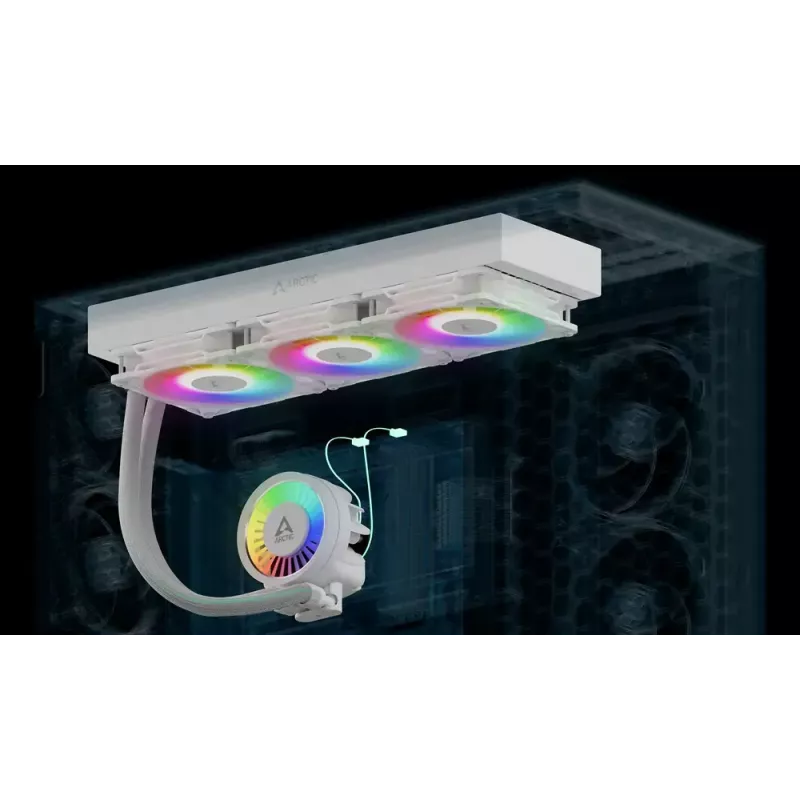 Vandens aušintuvas procesoriui Arctic Liquid Freezer III Pro 420 A-RGB (Baltas) – 140 mm ventiliatoriai, lizdams LGA1700/AM4/AM5