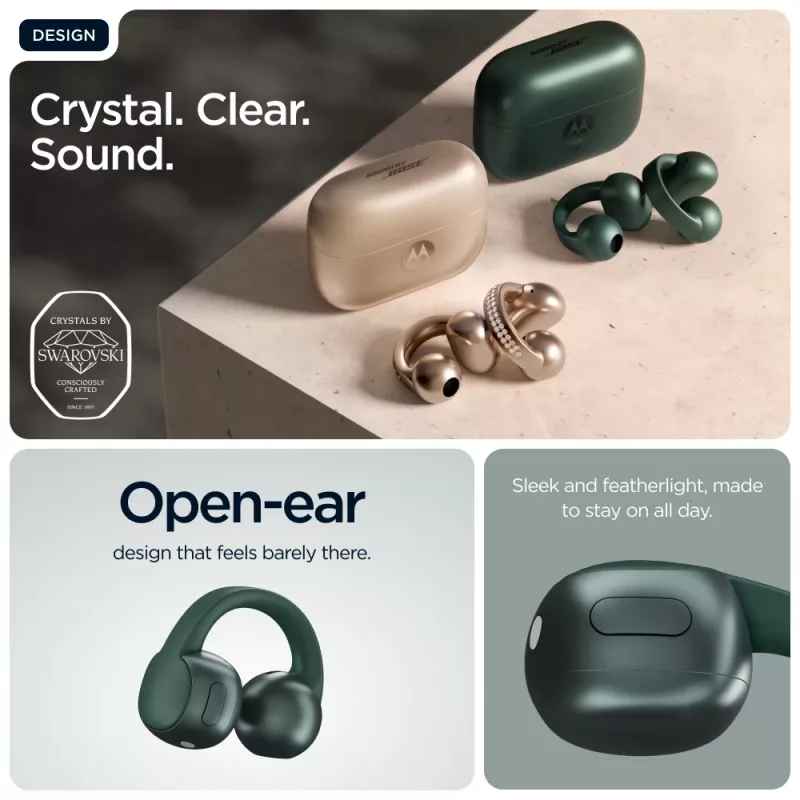 Motorola moto buds loop Belaidės ausinės su ausų kabliukais Skambučiai/Muzika/Sportas/Kasdienis naudojimas Žalia