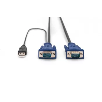 DIGITUS KVM kabelių rinkinys, VGA, PS/2 pelė, PS/2 klaviatūra, USB HD DB15/M, 2xMiniDIN6/M, USB A tipas/M - HD DB15/M, juodas, 1,8 m