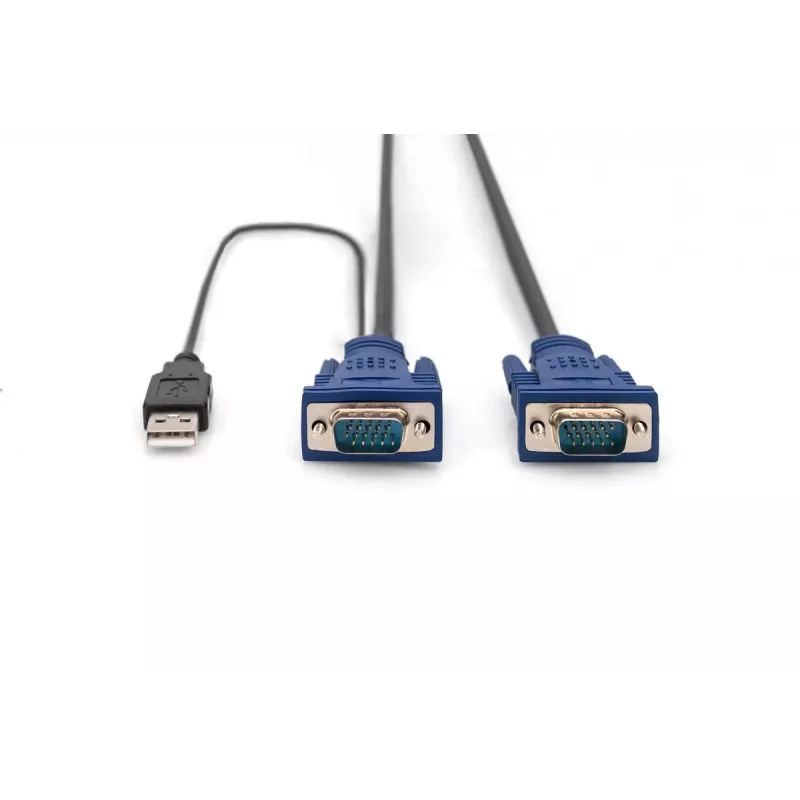 DIGITUS KVM kabelių rinkinys, VGA, PS/2 pelė, PS/2 klaviatūra, USB HD DB15/M, 2xMiniDIN6/M, USB A tipas/M - HD DB15/M, juodas, 1,8 m