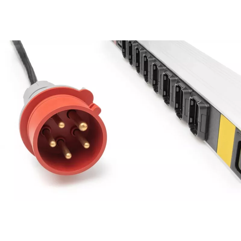 DIGITUS IT BASIC PDU, 3 fazės, 16 A, 24 x C13, 3 x C19 vertikalus, 3 m laidas, IEC309 3Ph-16A kištukas