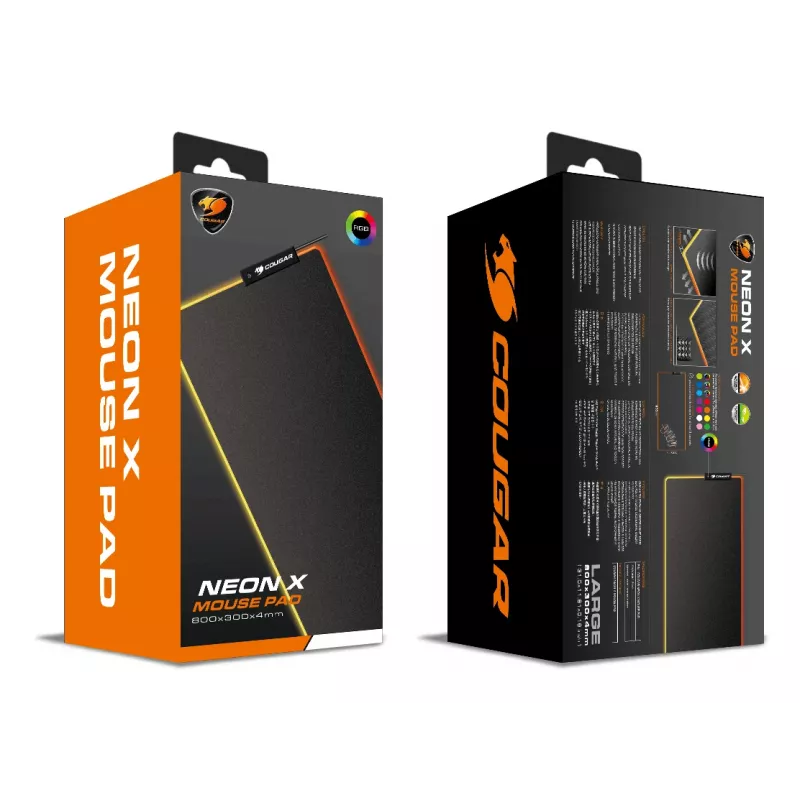 COUGAR Gaming Mouse Pad NEON X, ARGB, 800x300, juodas, vienspalvis, audinys, guma, įvairi, neslystantis pagrindas, žaidimų pelės kilimėlis