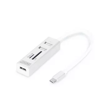 DIGITUS USB 2.0 Type C HUB su kortelių skaitytuvu 3x USB 2.0, 1x SD, 1x MicroSD, aliumininis korpusas