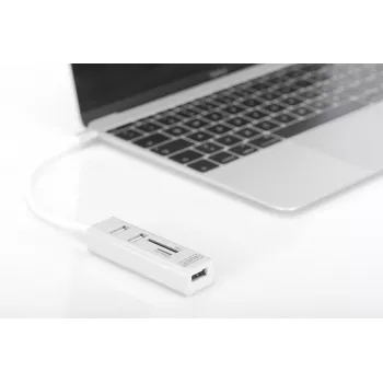 DIGITUS USB 2.0 Type C HUB su kortelių skaitytuvu 3x USB 2.0, 1x SD, 1x MicroSD, aliumininis korpusas