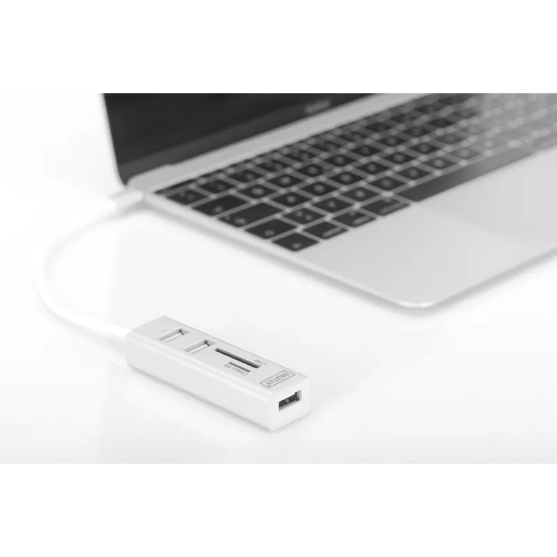 DIGITUS USB 2.0 Type C HUB su kortelių skaitytuvu 3x USB 2.0, 1x SD, 1x MicroSD, aliumininis korpusas