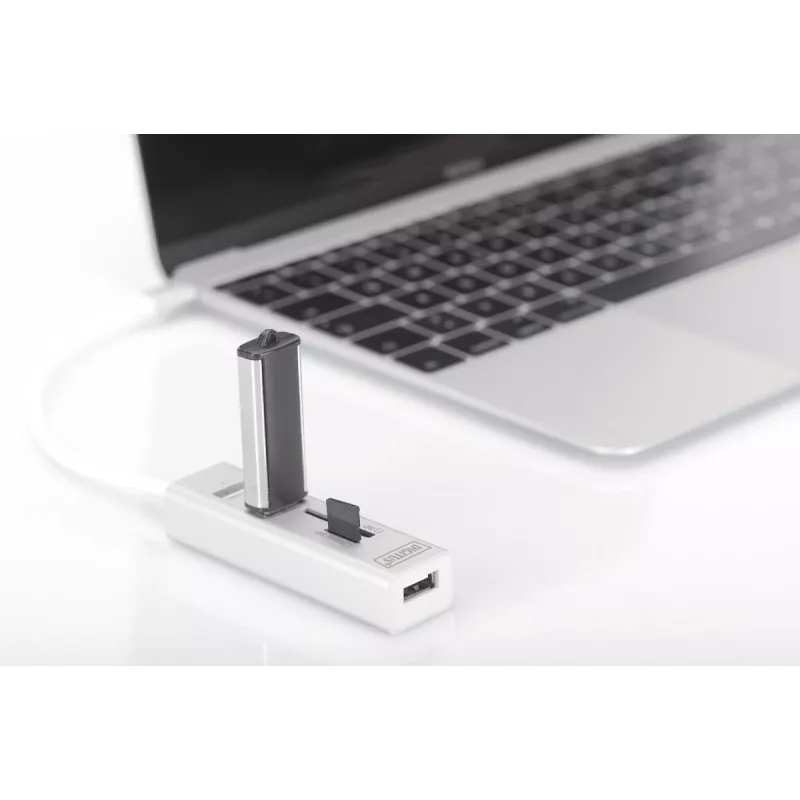 DIGITUS USB 2.0 Type C HUB su kortelių skaitytuvu 3x USB 2.0, 1x SD, 1x MicroSD, aliumininis korpusas