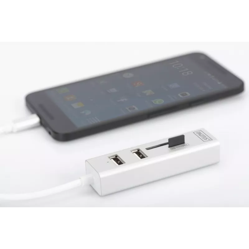 DIGITUS USB 2.0 Type C HUB su kortelių skaitytuvu 3x USB 2.0, 1x SD, 1x MicroSD, aliumininis korpusas