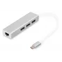 DIGITUS 3 prievadų USB 3.0 Type C šakotuvas su Gigabit Ethernet 3x USB A/M, 1x USB C/M, 1x RJ45 LAN