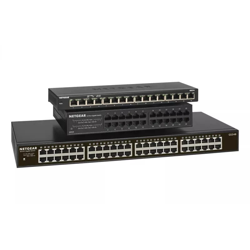NETGEAR GS348 48 prievadų nevaldomas Gigabit Ethernet (10/100/1000) jungiklis 1U juodas