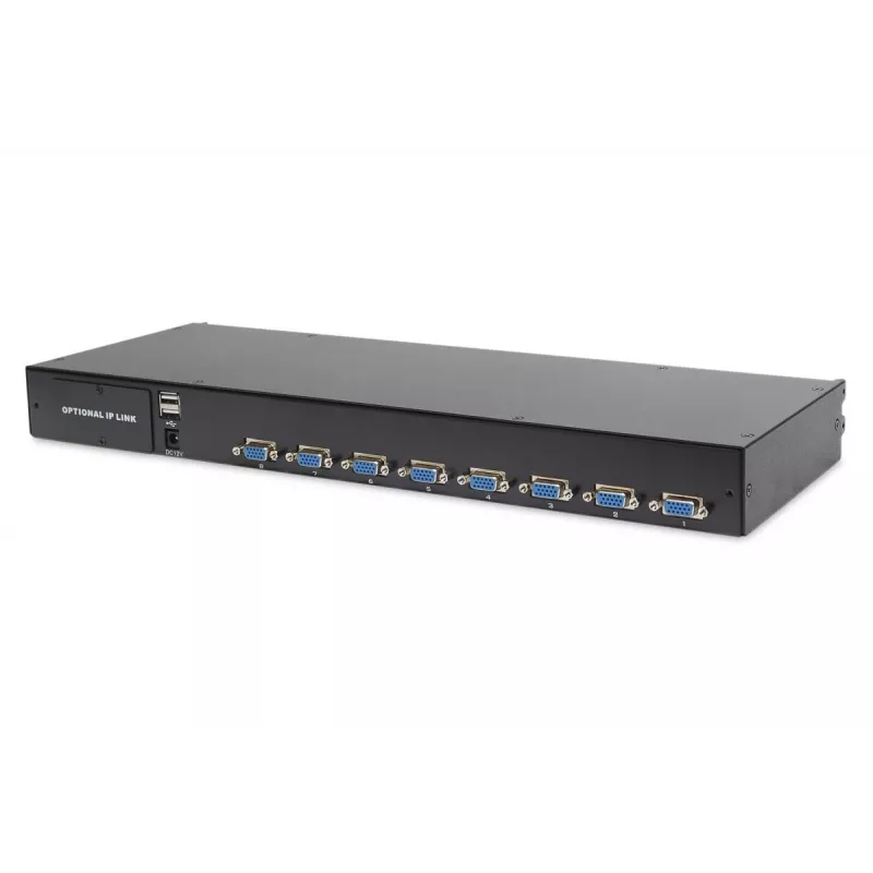 DIGITUS modulinė 43,2 cm (17 colių) TFT konsolė su 8 prievadų KVM, RAL 9005 juoda – Qwertzu vokiška