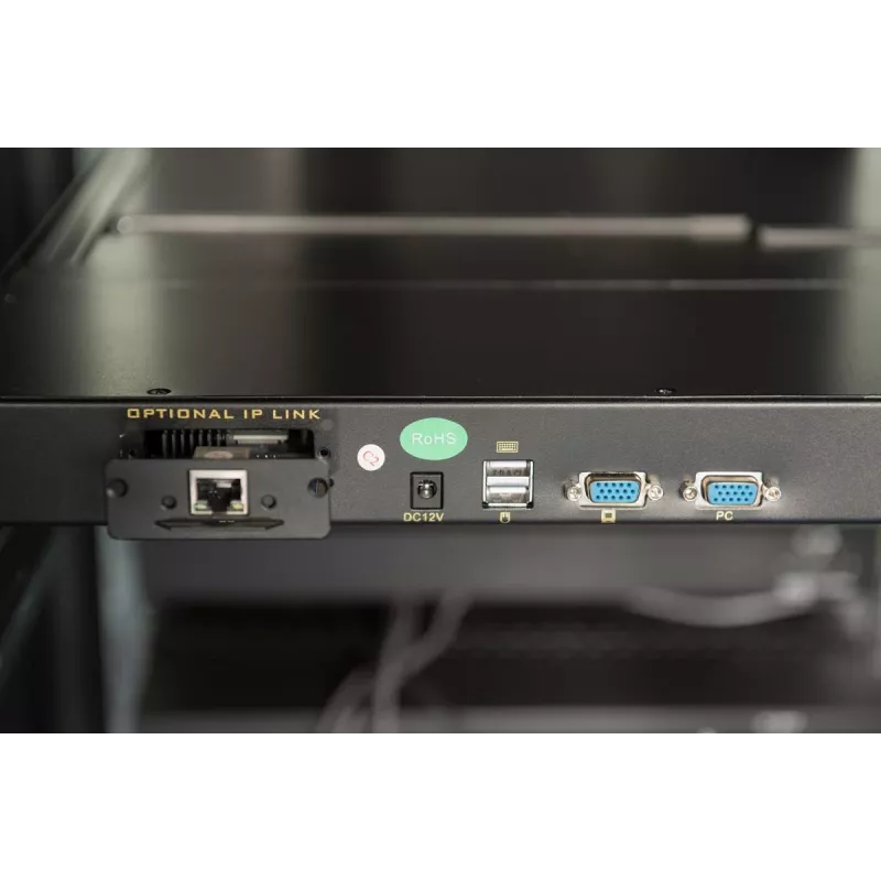 DIGITUS modulinė 43,2 cm (17 colių) TFT konsolė su 8 prievadų KVM, RAL 9005 juoda – Qwertzu vokiška