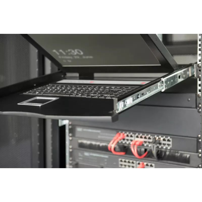 DIGITUS modulinė 43,2 cm (17 colių) TFT konsolė su 8 prievadų KVM, RAL 9005 juoda – Qwertzu vokiška