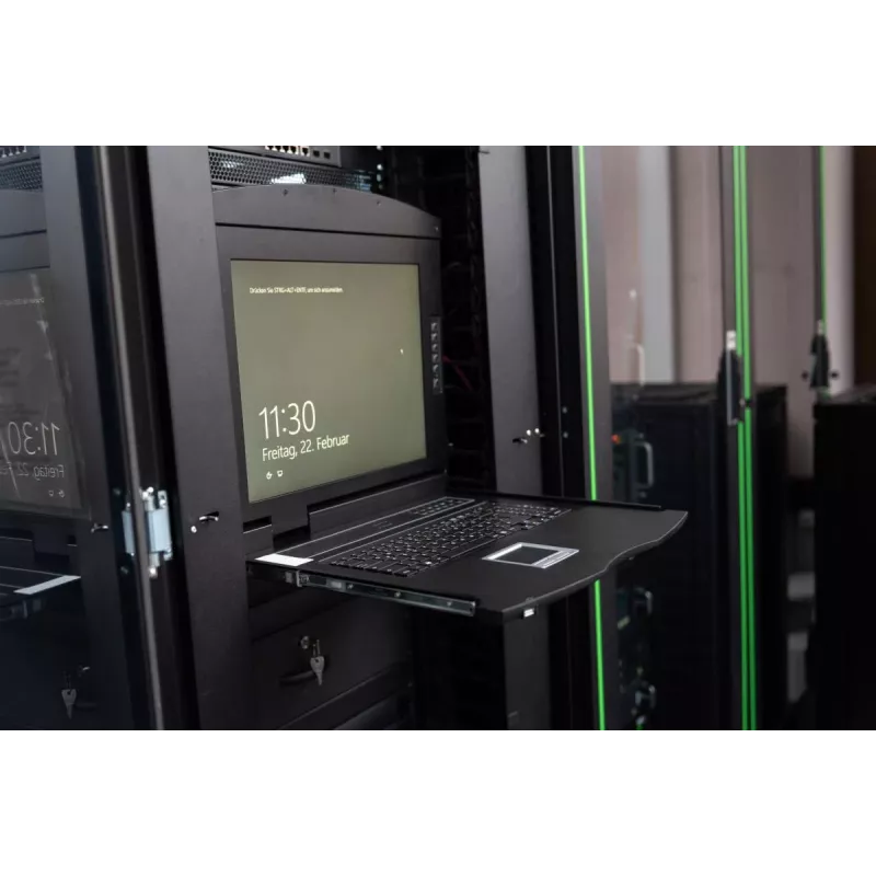 DIGITUS modulinė 48,3 cm (19 colių) TFT konsolė su 8 prievadų KVM, RAL 9005 juoda - Qwertzu vokiška