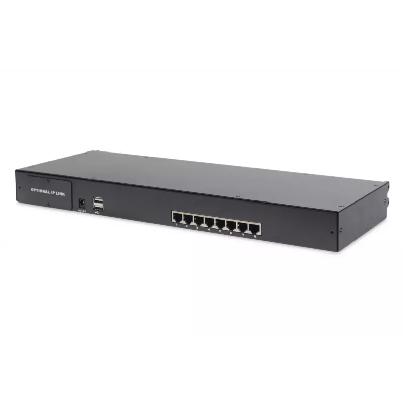 DIGITUS modulinė 48,3 cm (19 colių) TFT konsolė su 8 prievadų Cat.5 KVM, RAL 9005 juoda - Qwertzu vokiška klaviatūra