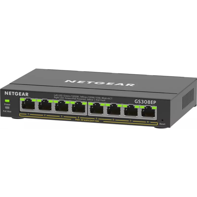 NETGEAR GS308EP 8 prievadų Gigabit Ethernet PoE+ valdomas jungiklis