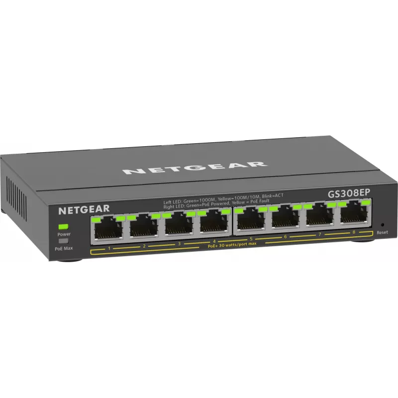 NETGEAR GS308EP 8 prievadų Gigabit Ethernet PoE+ valdomas jungiklis