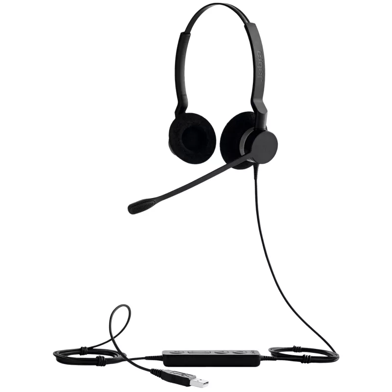 Jabra BIZ 2300 Duo ausinės su USB, UC, laidinės, biurui/skambučių centrui, 150-4500 Hz, 65 g, juodos