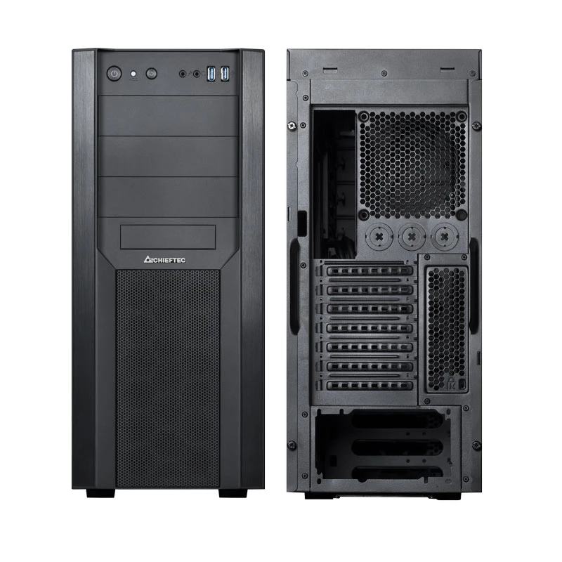 PC korpusas CHIEFTEC CW-01B-OP Tower Juodas — SPCC, 7×3,5 colio lizdai, 7×2,5 colio lizdai, 3×5,25 colio lizdai, iki 410 mm GPU