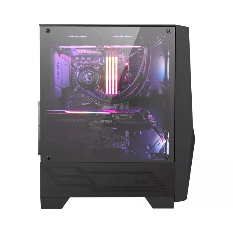 MSI MAG FORGE 100R vidutinio dydžio (Mid Tower) žaidimų kompiuterio korpusas, ATX/mATX/Mini-ITX, grūdintas stiklas, 2 x 120 mm ARGB ventiliatoriai, juodas