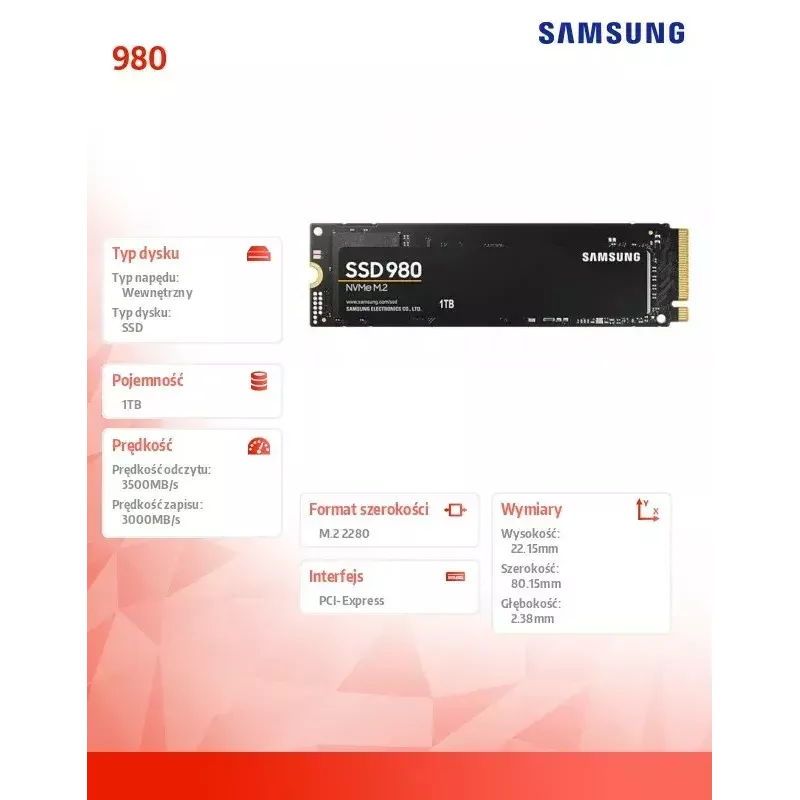 Samsung 980 M.2 1000 GB PCI Express 3.0 V-NAND NVMe vidinis SSD diskas