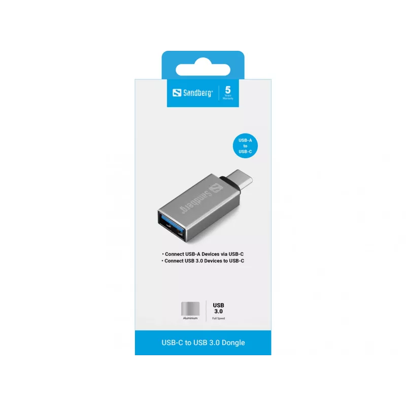 Sandberg USB-C į USB 3.0 adapteris, sidabrinis, aliuminis