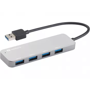 Sandberg USB 3.0 Hub 4 prievadai SAVER, sidabrinis, aliuminis