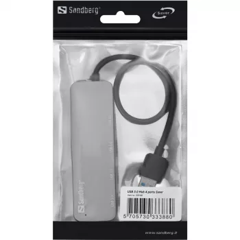 Sandberg USB 3.0 Hub 4 prievadai SAVER, sidabrinis, aliuminis