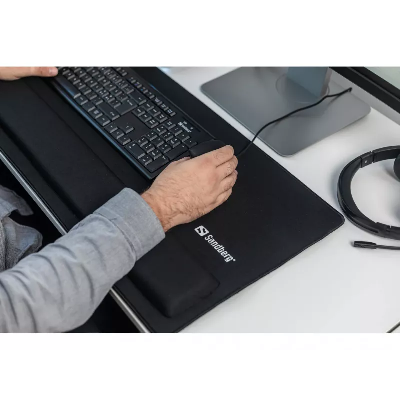 Sandberg Desk Pad Pro XXL, juodas, vienspalvis, su riešo atrama, neslystančiu pagrindu, žaidimų pelės kilimėlis