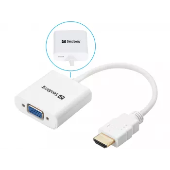 Sandberg HDMI į VGA keitiklis, VGA (D-Sub), HDMI A tipo (standartinis), Kištukas, Lizdas, Baltas, RoHS