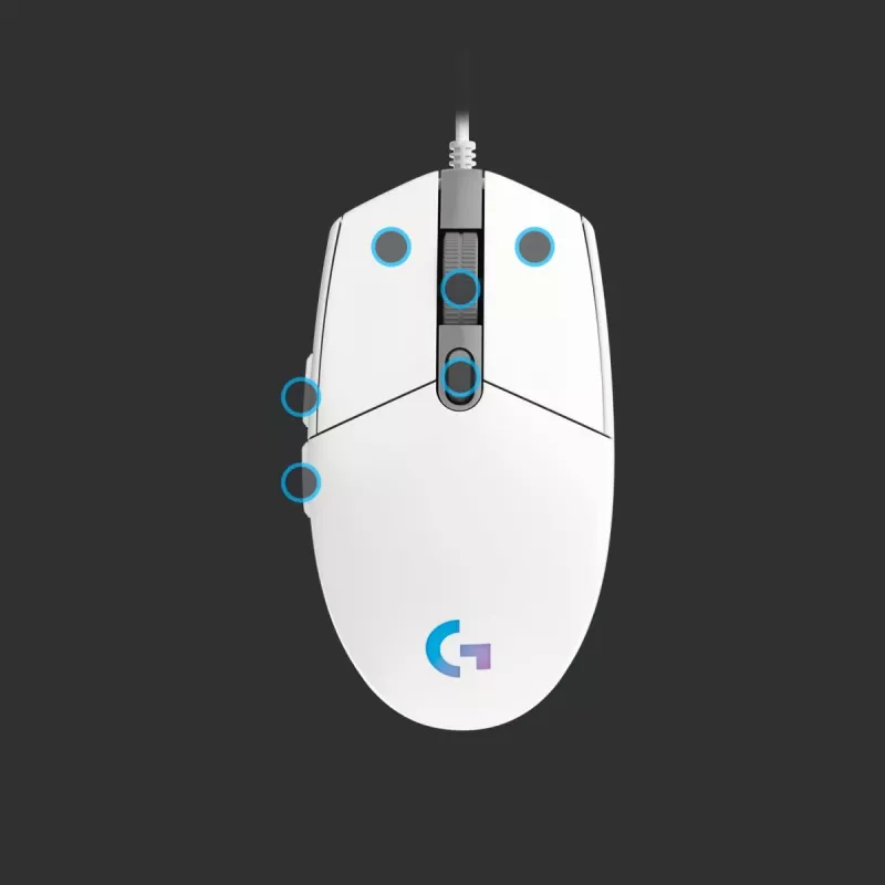 LOGITECH G203 Lightsync žaidimų pelė USB balta