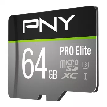 PNY PRO Elite microSD 64GB Klasė 10 UHS-I U3 A1 V30 su SD adapteriu