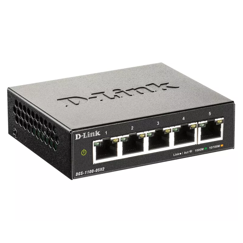 D-Link DGS-1100-05V2/E valdomas L2 tinklo jungiklis Gigabit Ethernet (10/100/1000) juodas