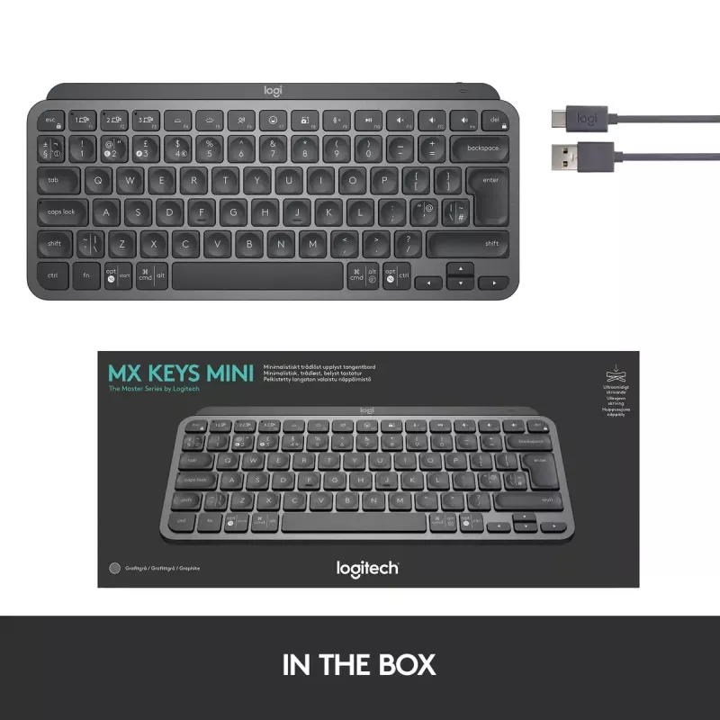 LOGITECH MX KEYS MINI – belaidė apšviesta klaviatūra, grafito spalvos, Qwertz Deutsch