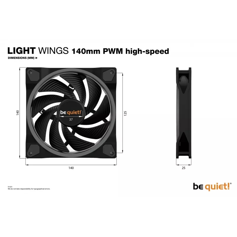 be quiet! Light Wings 140mm ARGB PWM aukštų sūkių ventiliatorius juodas