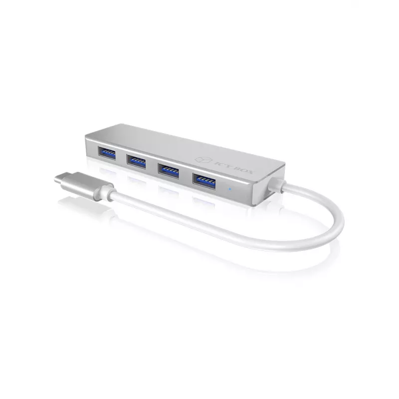 ICY BOX IB-HUB1425-C3 USB 3.2 Gen 1 (3.1 Gen 1) Type-C 4 prievadų USB centras, 5000 Mbit/s, sidabrinis