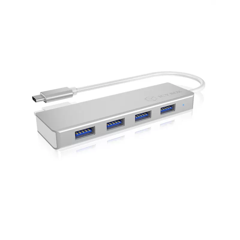 ICY BOX IB-HUB1425-C3 USB 3.2 Gen 1 (3.1 Gen 1) Type-C 4 prievadų USB centras, 5000 Mbit/s, sidabrinis