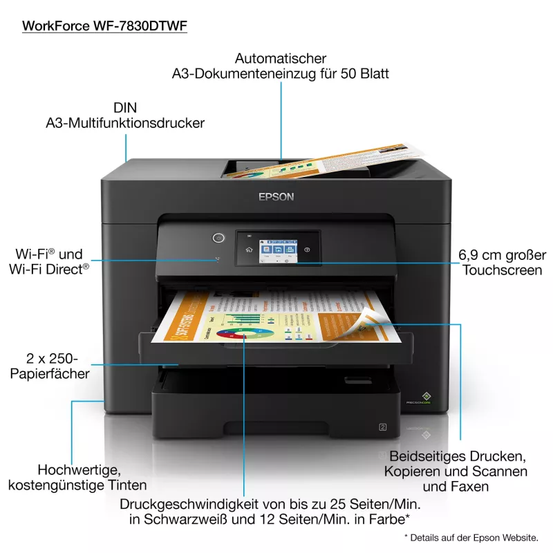 Epson WorkForce WF-7830DTWF rašalinis daugiafunkcis įrenginys A3, 4800 x 2400 DPI, Wi-Fi