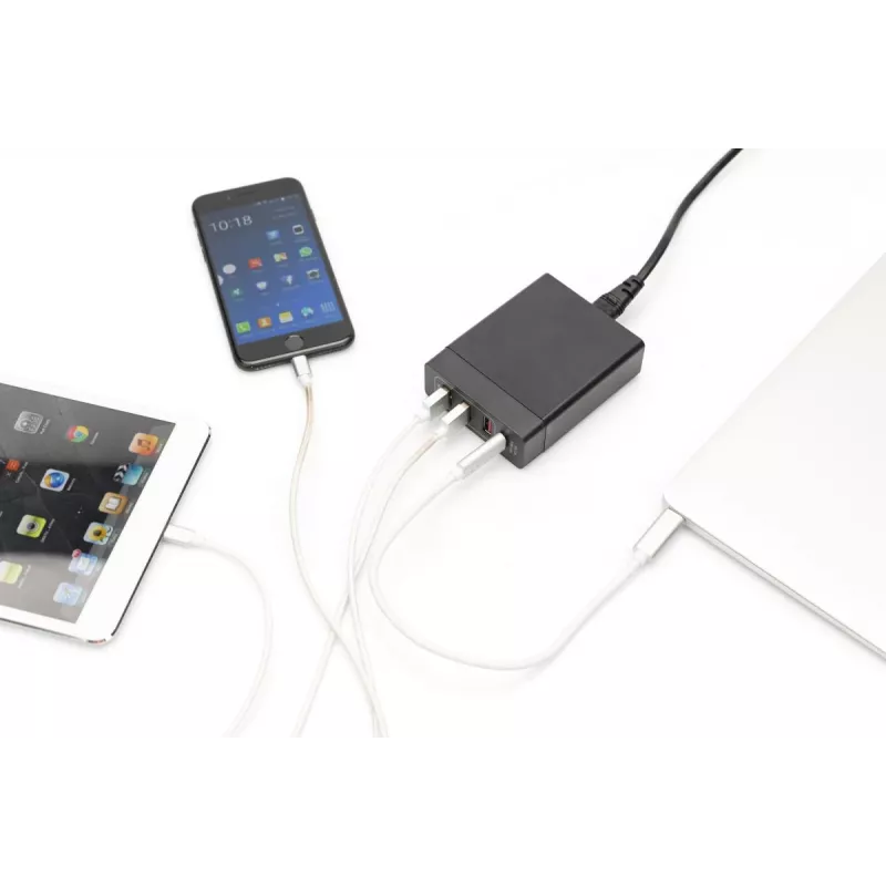 DIGITUS 4 prievadų USB įkroviklis, 72W 1x USB-C (PD) 5,9,15,20V/3A, 3x USB-A 5V/2,4A, juodas