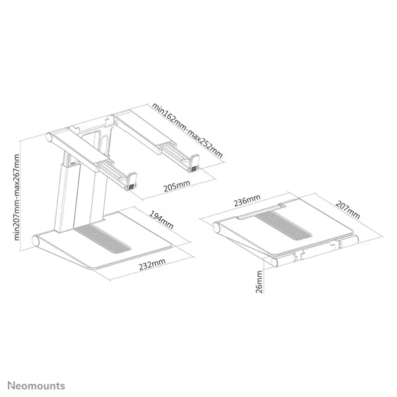 Neomounts NSLS200 nešiojamojo kompiuterio stovas 10-17 colių - aukščio reguliavimas - sulankstomas - kompaktiškas - universalus
