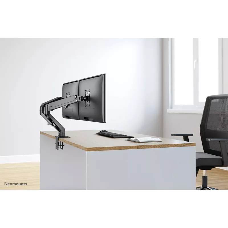 Neomounts DS70-700BL2 Monitor laikiklis 17-27 colių - dujinis spyruoklinis, spaustuvas, 7 kg, 43,2 cm (17 inch), 68,6 cm (27 inch), 100 x 100 mm, juodas