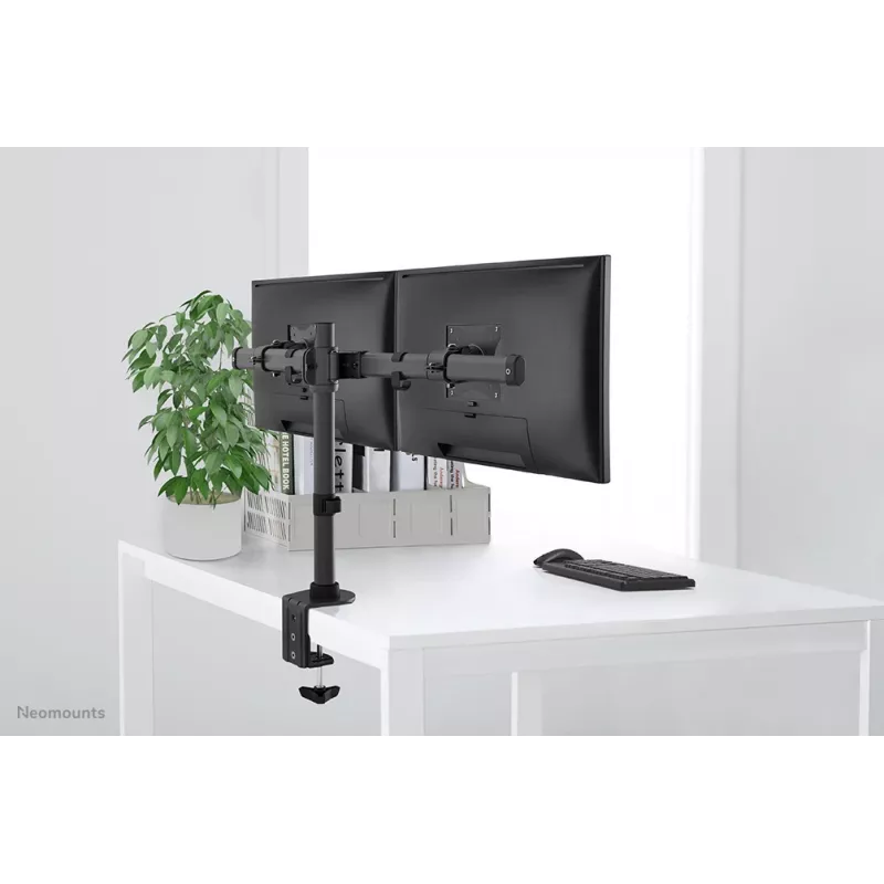 Neomounts FPMA-DCB100DBLACK Dvigubas monitoriaus laikiklis 10-27 colių, spaustuvas/įvorė, 10 kg, juodas