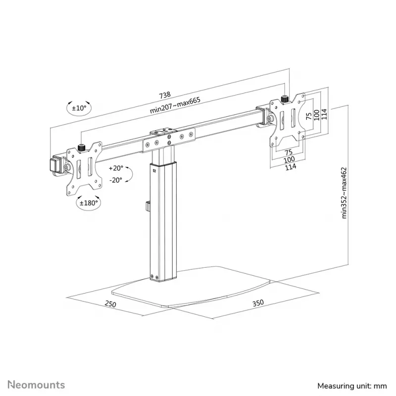 Neomounts FPMA-D865DBLACK Monitorio stovas 10-27 colių - dujinė spyruoklė